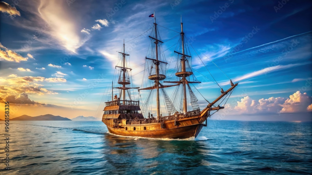 Pirate ship sailing in the Adriatic Sea Pirate ship sailing in the Adriatic Sea