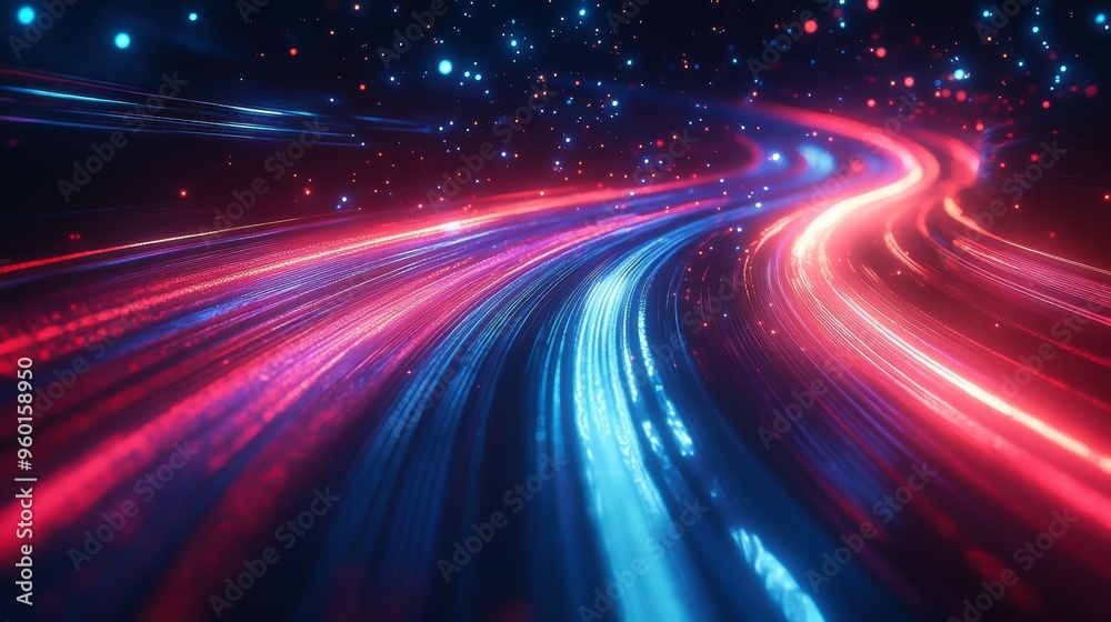 A vibrant abstract image featuring flowing light trails in red and blue colors with sparkling highlights, creating a sense of motion and energy A vibrant abstract image featuring flowing light trails in red and blue colors with sparkling highlights, creating a sense of motion and energy