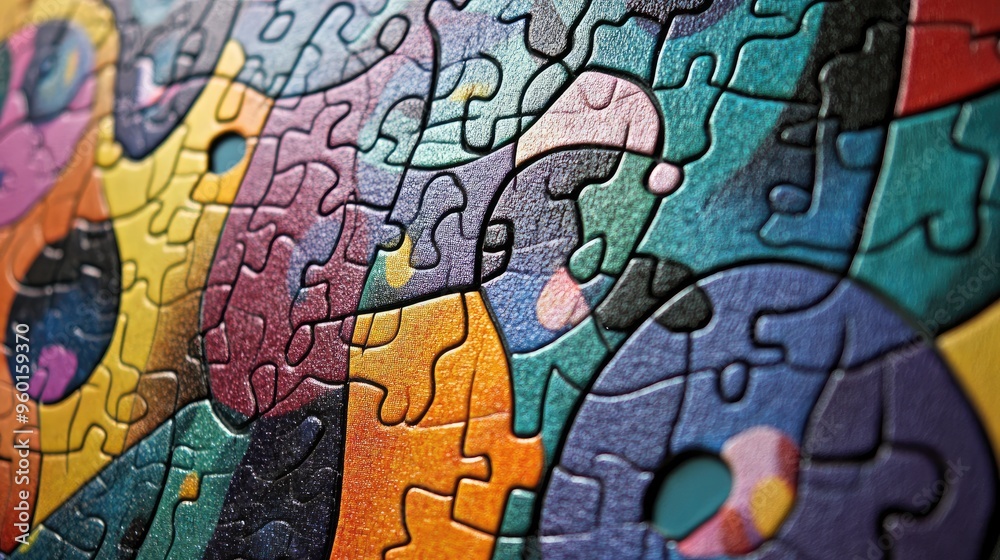 puzzle pieces forming a complex, abstract design with vivid colors and shapes puzzle pieces forming a complex, abstract design with vivid colors and shapes