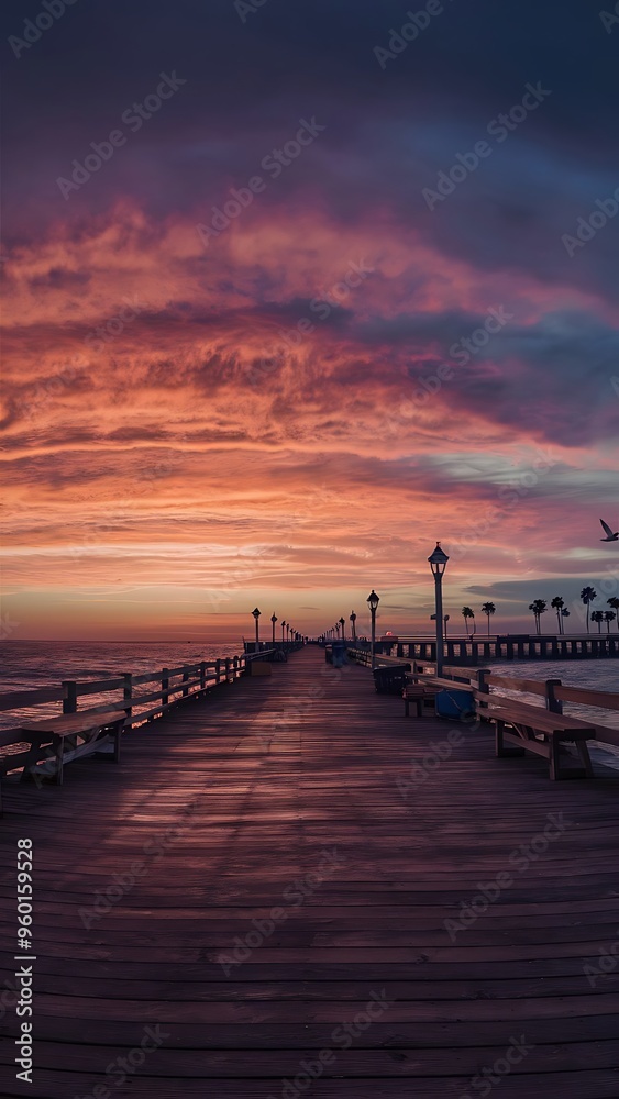 Obraz premium Pier with sky on sunset