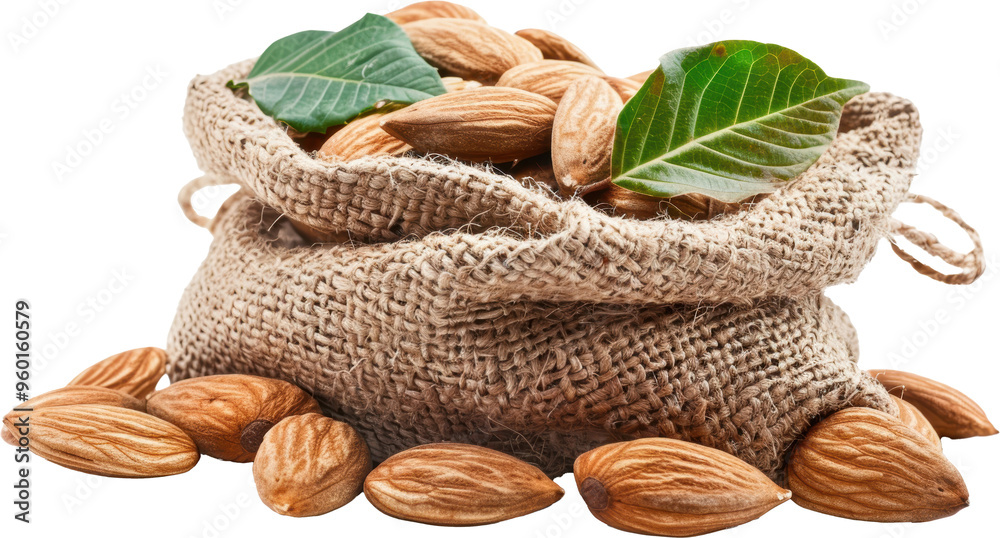 Obraz premium Almonds in a burlap sack