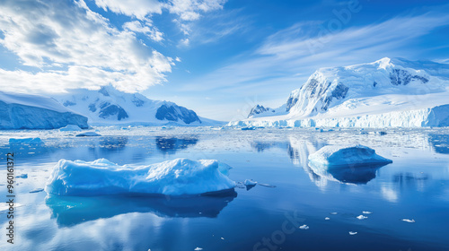 Antarctica's Beautiful Landscape with Blue Icebergs in Nature's Wilderness