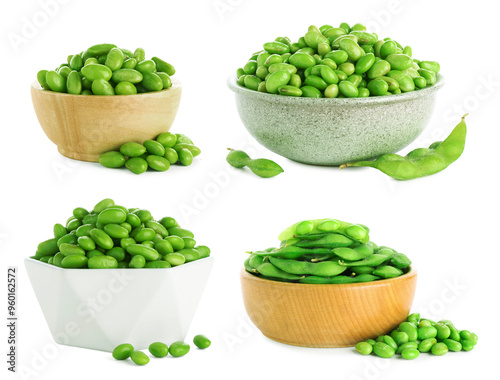Wallpaper Mural Fresh green soy beans in bowls isolated on white Torontodigital.ca