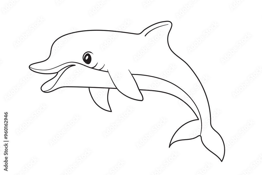 Obraz premium Cute dolphin coloring page for kids. Vector illustration hand-drawn isolated on a white background.