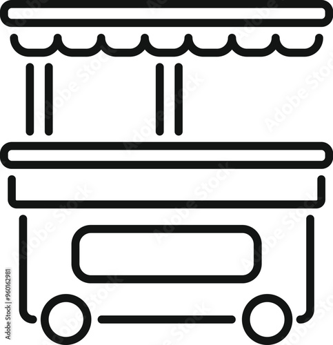 Simple vector icon of a street food cart with awning, perfect for representing food stalls or street vendors