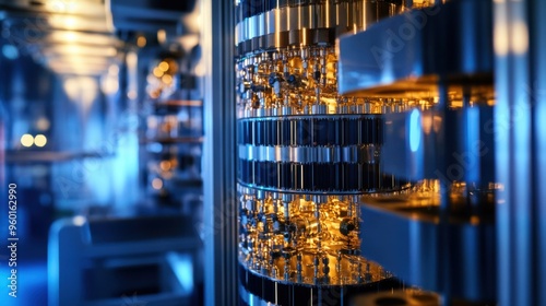 State-of-the-art quantum computing research lab, supercooled quantum processors and experimental setups, High-tech style photo