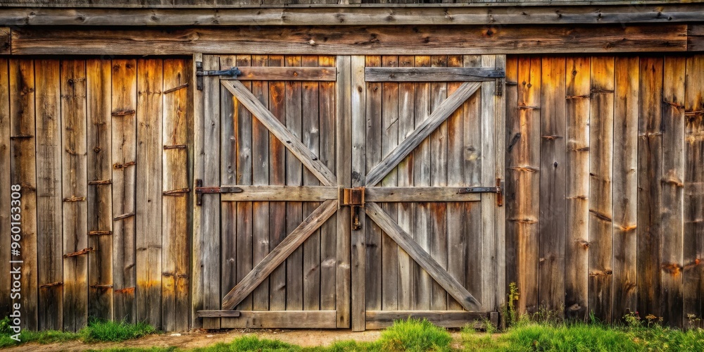 Weathered wooden barn door with rustic charm, perfect for farm or country themed photoshoots Weathered wooden barn door with rustic charm, perfect for farm or country themed photoshoots