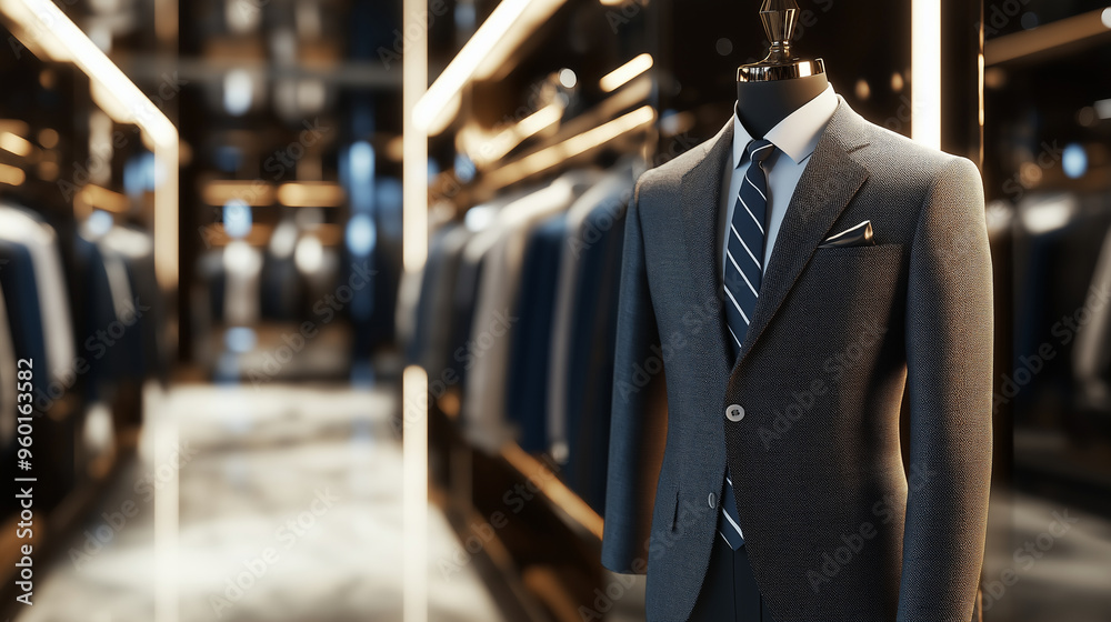 3D mockup of a formal blazer on a mannequin, displayed in a high-end clothing store. 3D mockup of a formal blazer on a mannequin, displayed in a high-end clothing store.