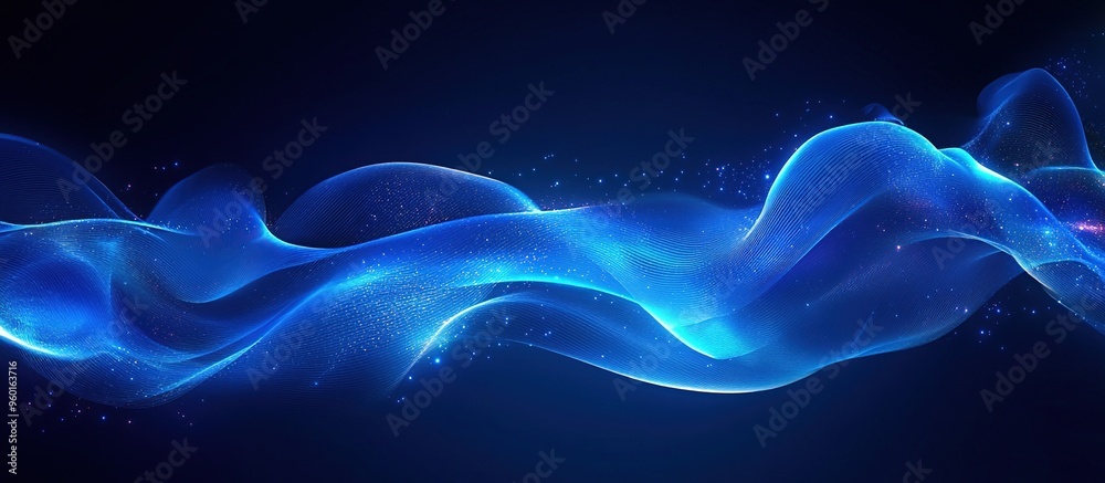 Abstract Blue Wave With Glimmering Particles Abstract Blue Wave With Glimmering Particles