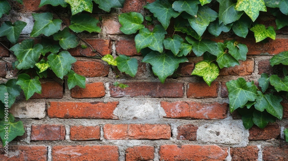 Green ivy climbing a brick wall, symbolizing nature's integration with urban spaces. Green ivy climbing a brick wall, symbolizing nature's integration with urban spaces.