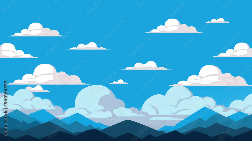 Bright blue sky adorned with soft, wispy clouds, flat design style emphasizes simplicity and tranquility, creating an inviting atmosphere suitable for various applications. Bright blue sky adorned with soft, wispy clouds, flat design style emphasizes simplicity and tranquility, creating an inviting atmosphere suitable for various applications.