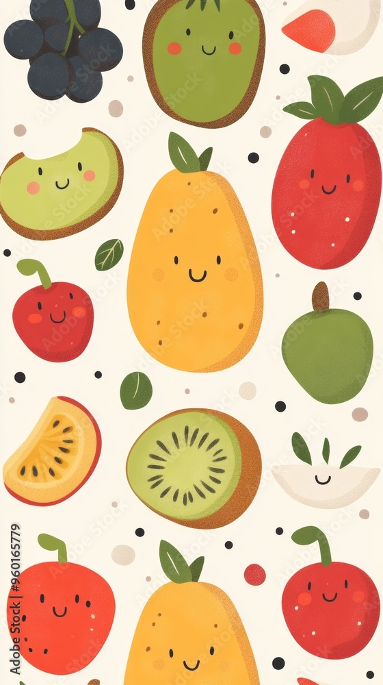 A colorful book cover featuring a variety of fruits