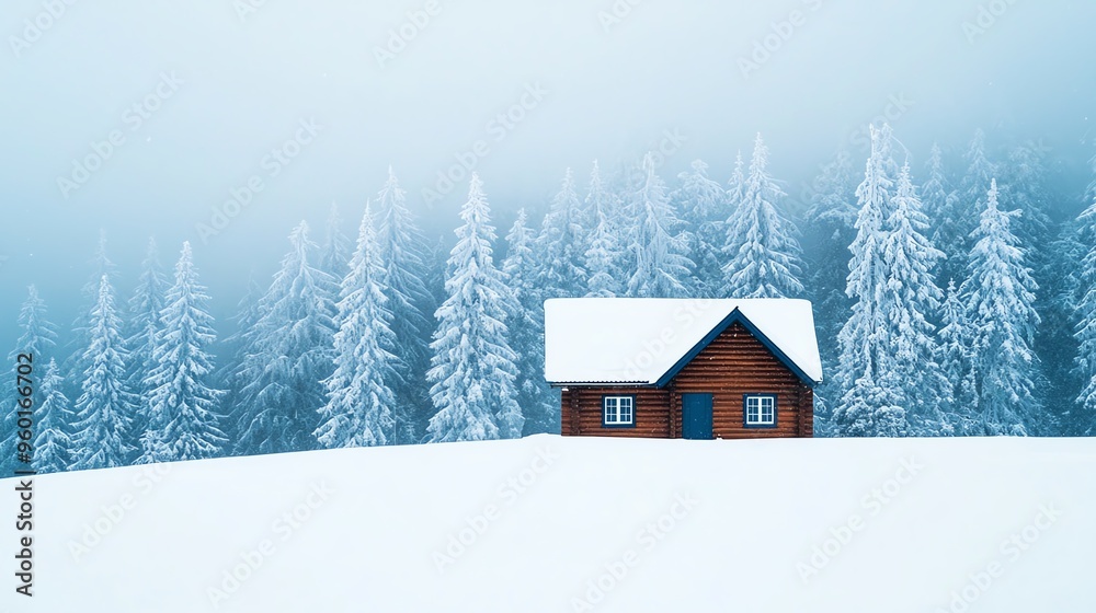 Snowstorm engulfing a mountain cabin, harsh weather, snow-covered surroundings Snowstorm engulfing a mountain cabin, harsh weather, snow-covered surroundings