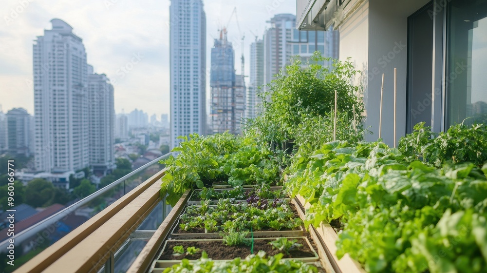 Lush Urban Rooftop Garden Overlooking Skyscrapers Lush Urban Rooftop Garden Overlooking Skyscrapers