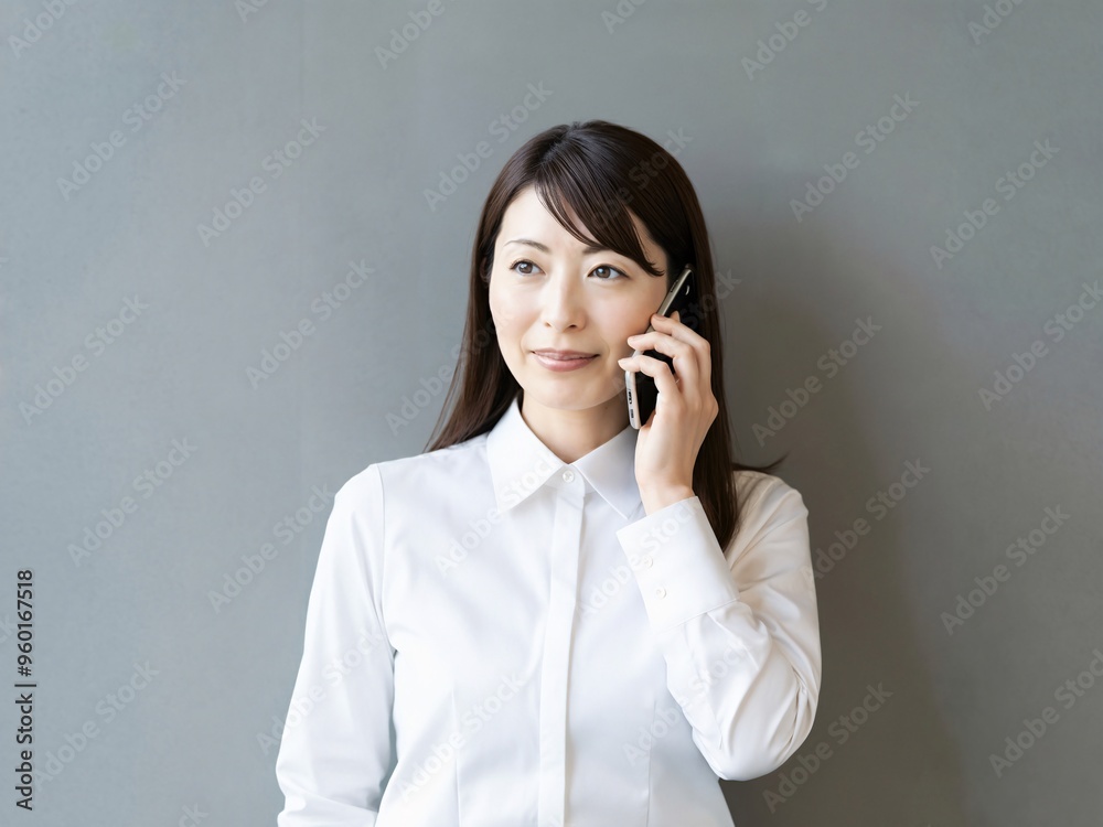 スマートフォンで通話をする40代日本人女性_01 スマートフォンで通話をする40代日本人女性_01