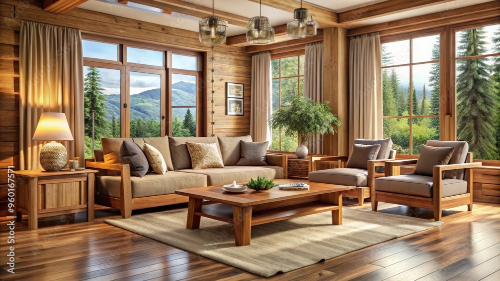 custom made wallpaper toronto digitalCozy living room with natural wooden furniture in a luxurious setting