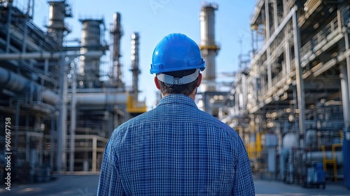 Engineer inspecting industrial plant with hard hat