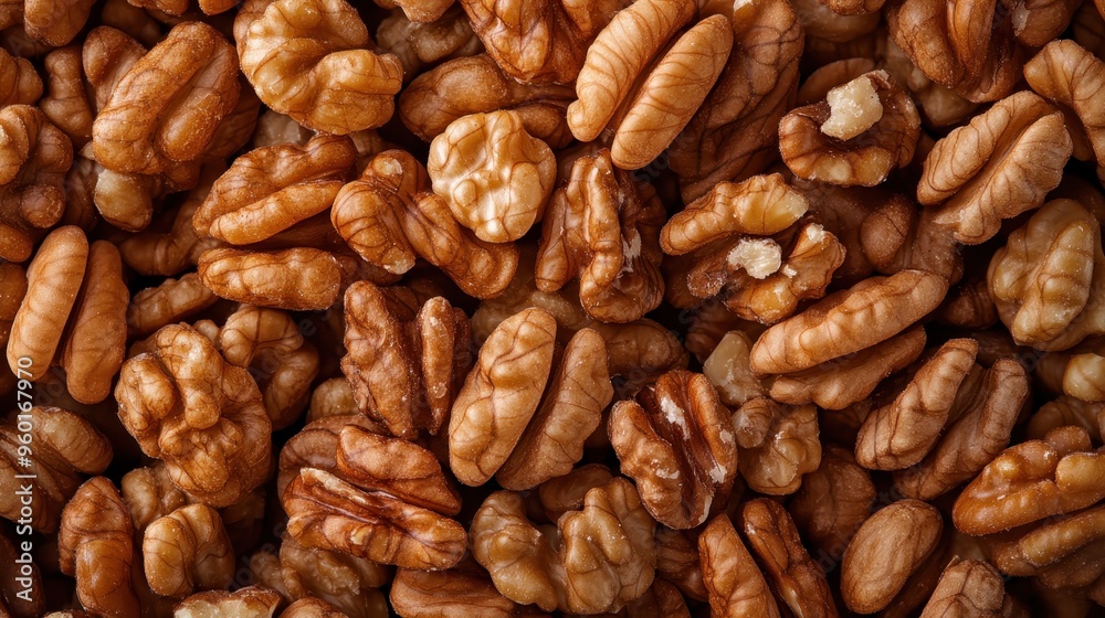 A detailed close-up photograph of numerous walnuts arranged together, the image emphasizes the natural texture and intricate patterns of the walnuts, conveying wholesome and earthy vibes. A detailed close-up photograph of numerous walnuts arranged together, the image emphasizes the natural texture and intricate patterns of the walnuts, conveying wholesome and earthy vibes.