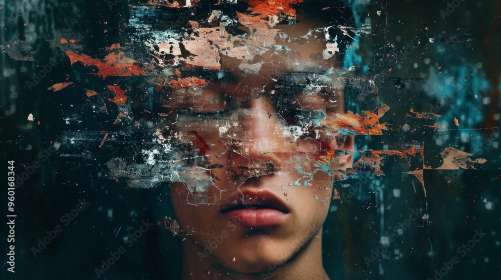 Abstract digital artwork depicting a young man Abstract digital artwork depicting a young man
