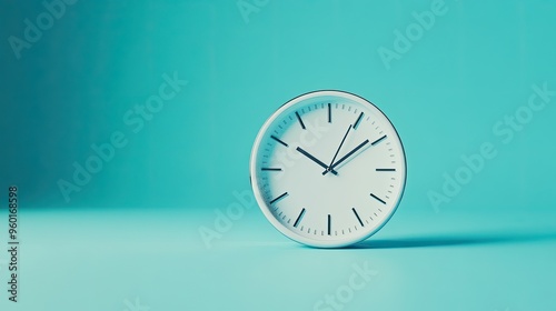 A simple white clock on a turquoise background, emphasizing timekeeping and simplicity.