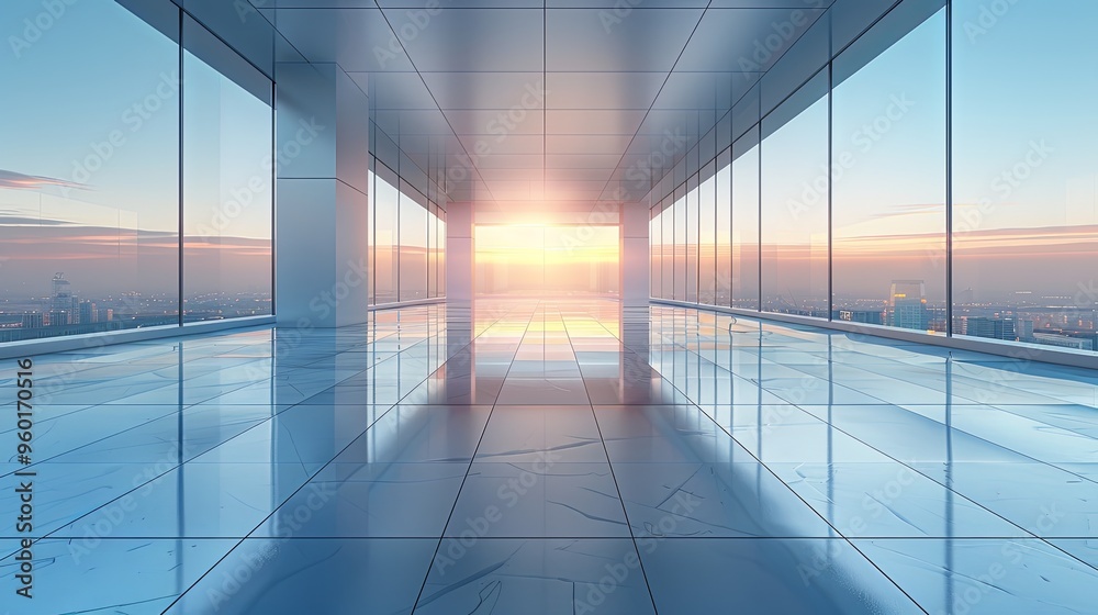 3d render of morning view to perspective glass building 3d render of morning view to perspective glass building