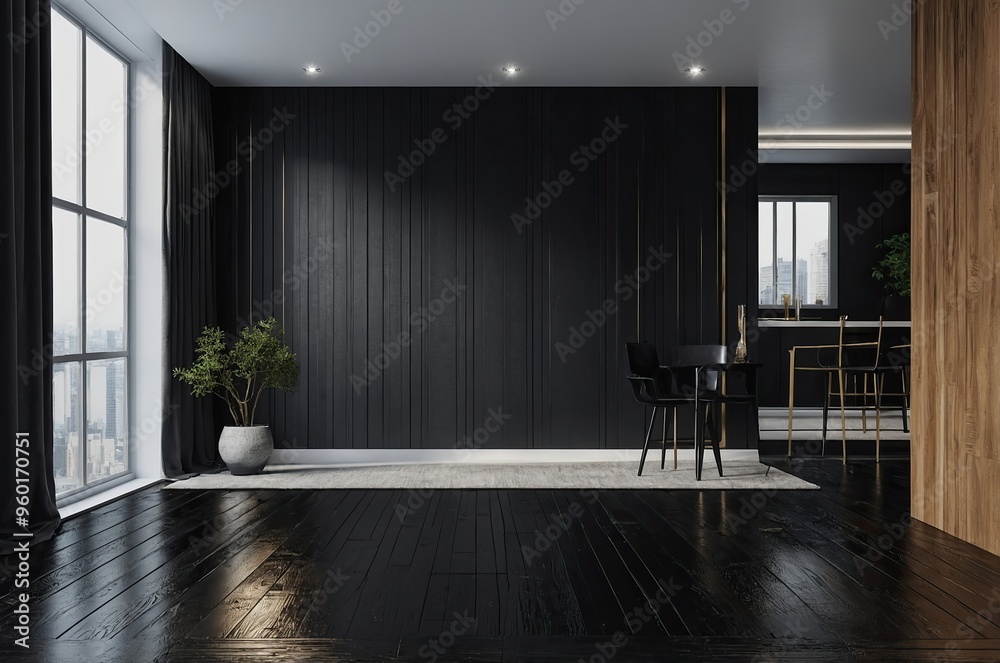 Modern black interior empty room , table with chairs. Mock up. Modern black interior empty room , table with chairs. Mock up.