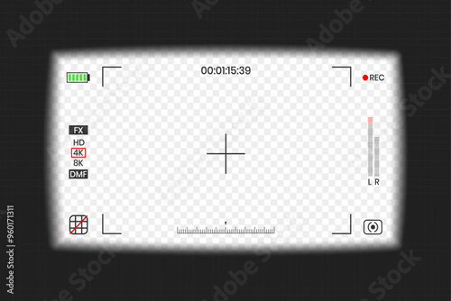 Camera viewfinder video or photo frame recorder flat style design vector illustration. Digital camera viewfinder with exposure settings and focusing grid template.