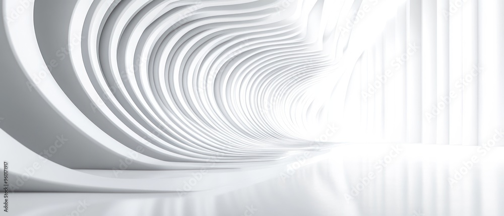 Abstract White Curved Wall with Bright Light at the End of a Corridor Abstract White Curved Wall with Bright Light at the End of a Corridor