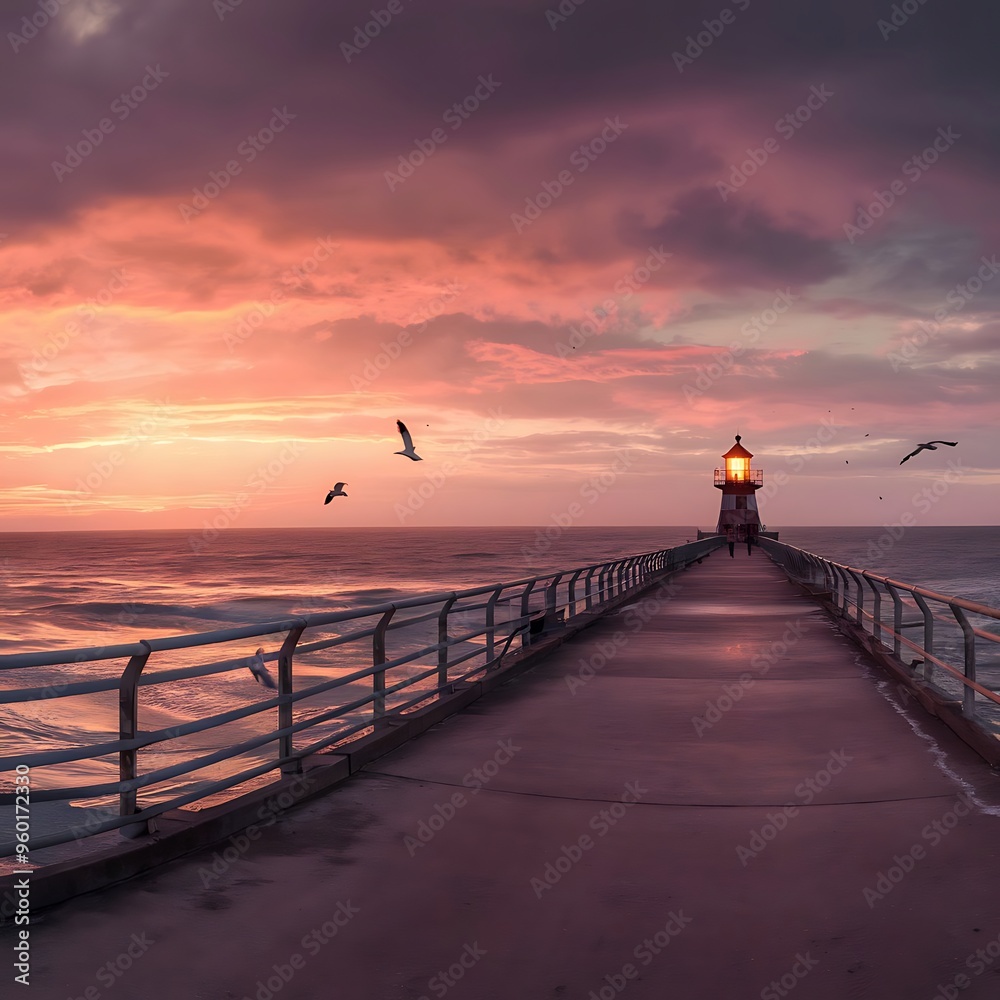 Obraz premium Pier with sky on sunset