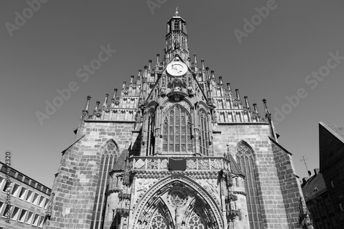 Nuremberg cathedral. Landmark of Germany. Black and white retro style. photo