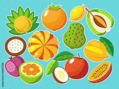 Tropical and Dry Fruits Flat Stickers