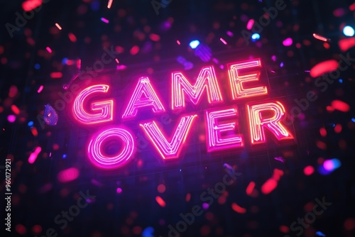 Abstract Neon 'GAME OVER' Inscription with Glitch and Blur Effects