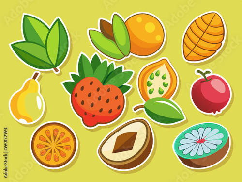 Tropical and Dry Fruits Flat Stickers
