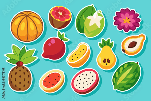 Tropical and Dry Fruits Flat Stickers