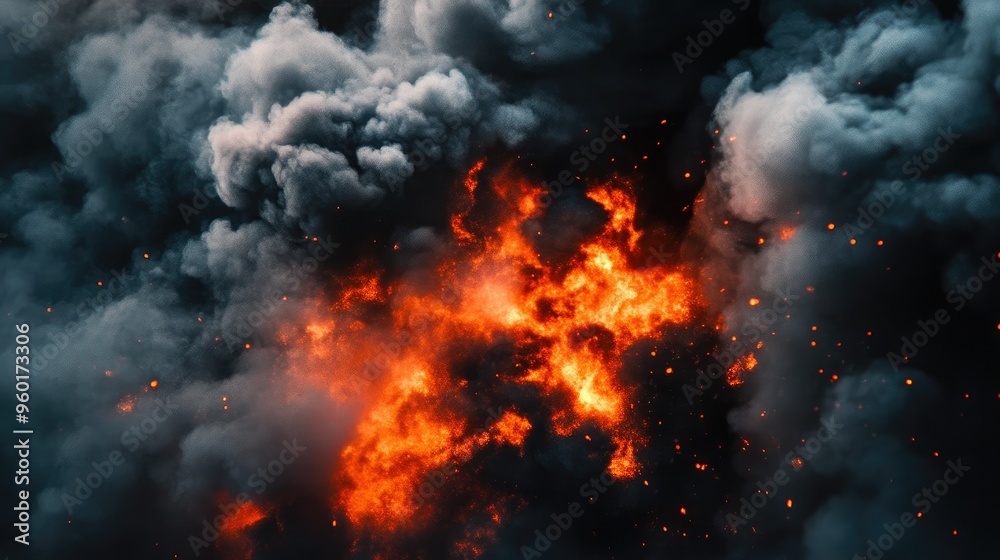 Intense Fire Burst with Dark Cloud of Smoke Intense Fire Burst with Dark Cloud of Smoke