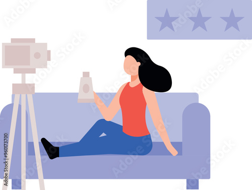 The girl is making promotional videos for cosmetics.