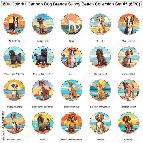 Colorful Dog Breeds Cartoon Characters Sunny Beach Bundle Collection Set 5 of 600 Dog Faces Isolated Part 6