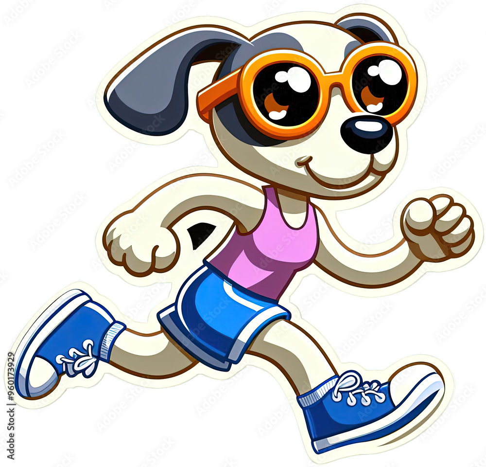 Naklejka premium Cool Canine Adventures: Glasses-Wearing Running Dog