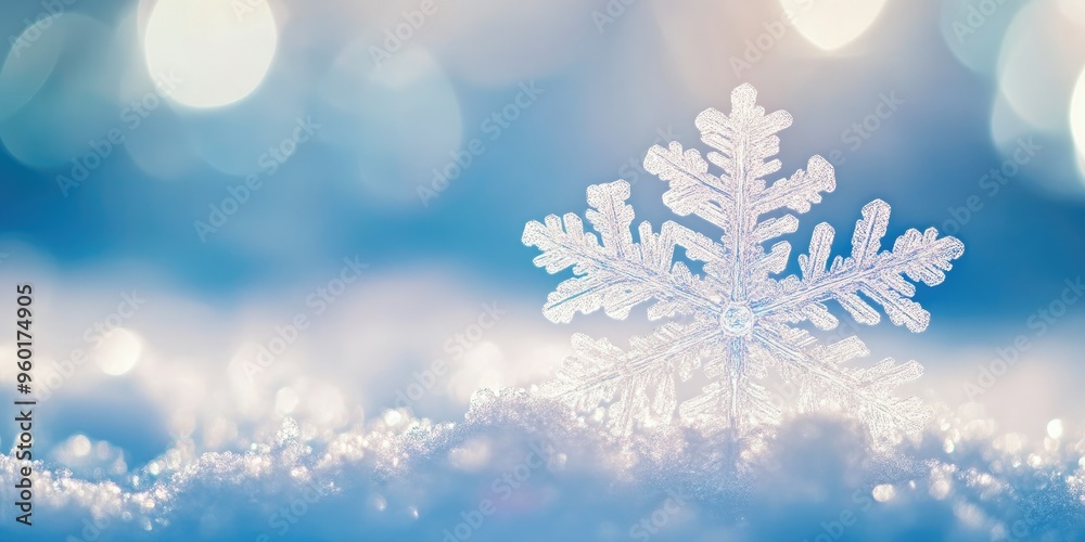 Close-Up of a Snowflake with Brilliant Light and Blurred Surroundings Close-Up of a Snowflake with Brilliant Light and Blurred Surroundings