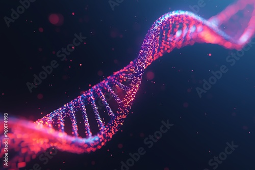 Neoninfused medical DNA sequencing model, 3D illustration photo