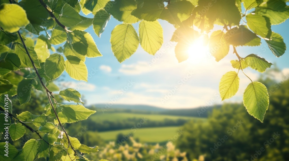 vibrant green leaves, The warm sun was shining, casting golden light on the scene. In the background, a beautiful natural landscape stretches out with rolling hills and a bright blue sky. vibrant green leaves, The warm sun was shining, casting golden light on the scene. In the background, a beautiful natural landscape stretches out with rolling hills and a bright blue sky.
