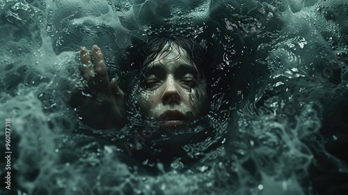 portrait of a woman in water, a drowning woman