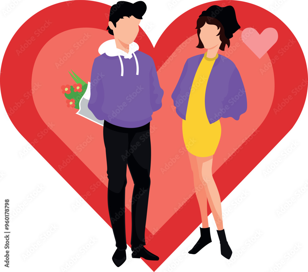 Boy giving flowers to girl on Valentine's Day. Boy giving flowers to girl on Valentine's Day.