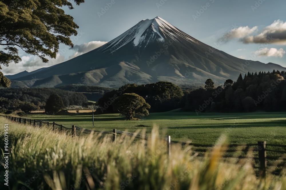 Fototapeta premium Mountain Range in the Distance with Open Field