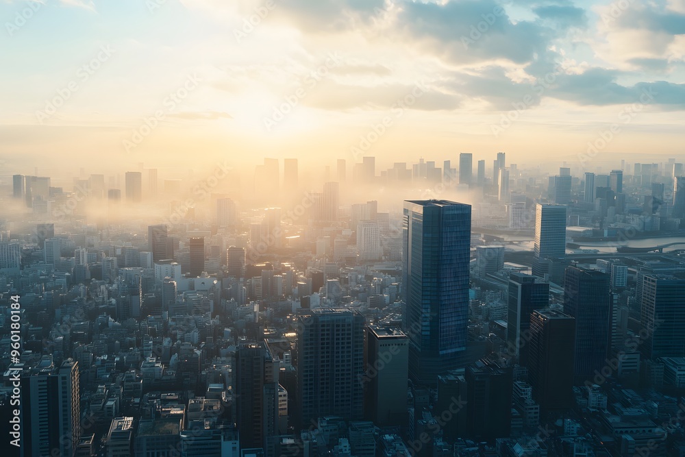 A Golden Dawn over a Dense Cityscape A Golden Dawn over a Dense Cityscape