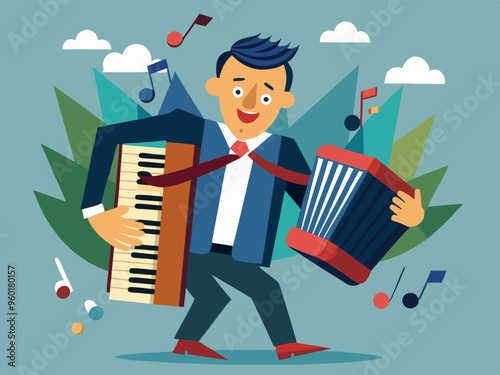 Investor businessman playing accordion
