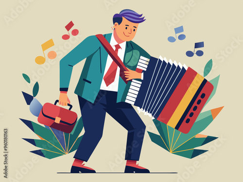 Investor businessman playing accordion
