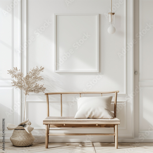 White Scandinavian farmhouse 3d mockup interior background	