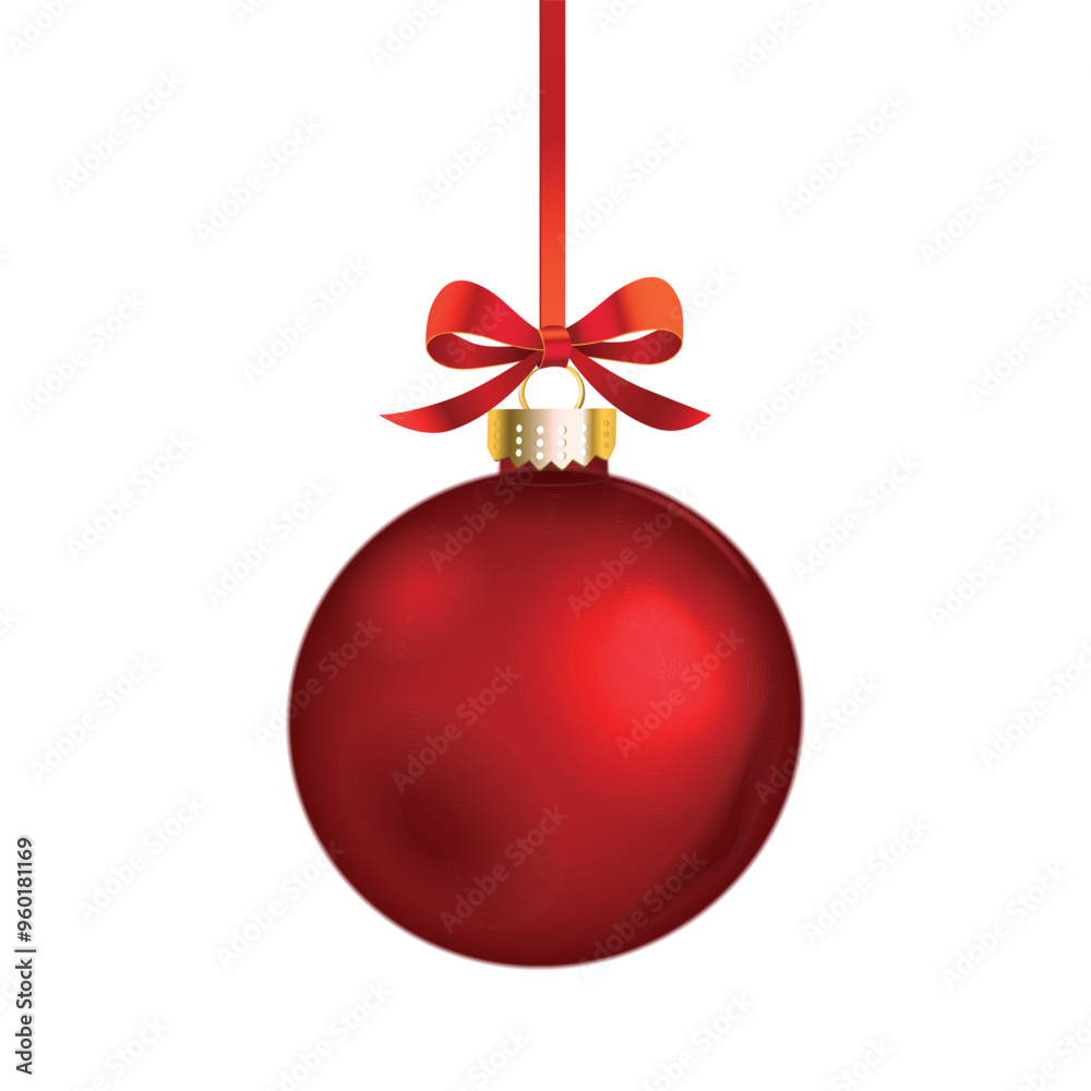 Vector realistic christmas ball ornament with elegant red bow on transparent background. Vector realistic christmas ball ornament with elegant red bow on transparent background.