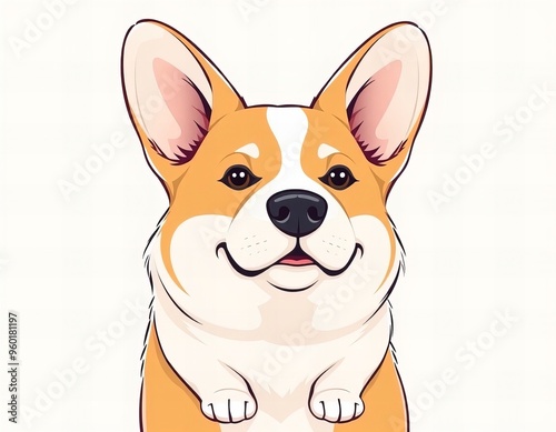 cartoon dog with a big smile sitting down on a white surface.